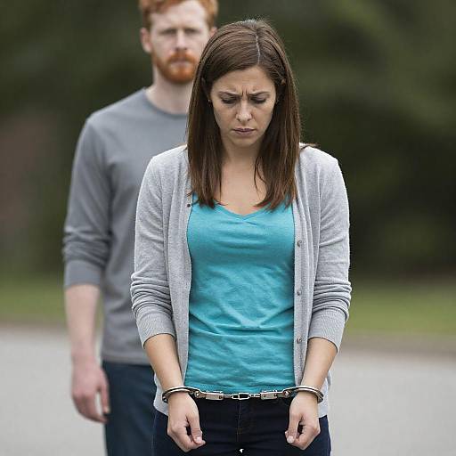 Worried Woman in Handcuffs Photograph