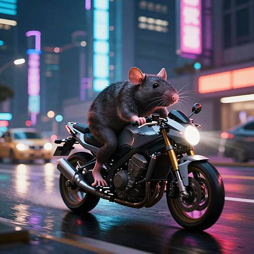 Cyberpunk Rat Motorcycle Chase