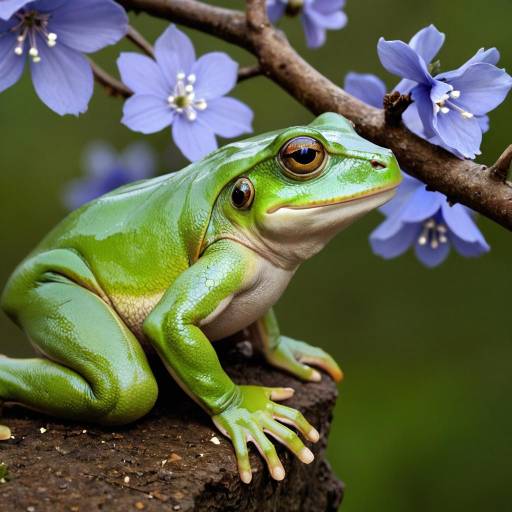 Robust Green Bullfrog Among Bluebells Robust Green Bullfrog Among Bluebells