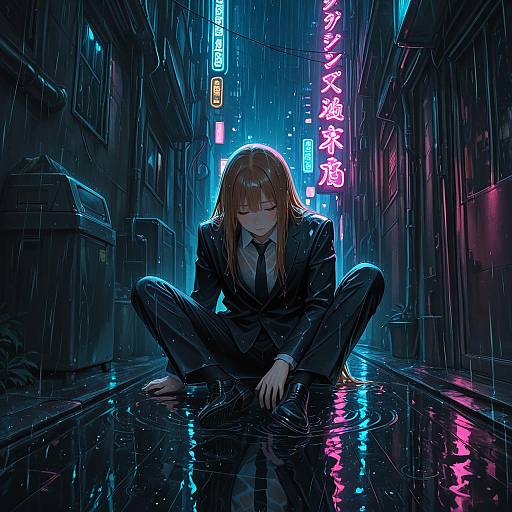 Cyberpunk Alley Vibes with Wet Clothes