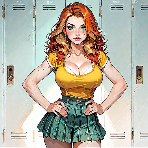 Confident Redhead Woman in School Outfit