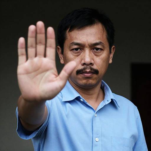 Dynamic Portrait of Asian Man in Stop Gesture