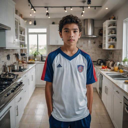 Two Boys in Soccer Jerseys in Modern Kitchen