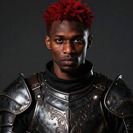 Black Male Paladin in Intricate Armor with Red Hair
