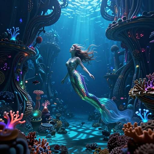Enigmatic Underwater Realm with Sea Nymph