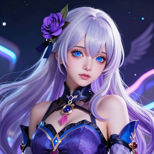 Cosmic Anime Woman with Purple Hair