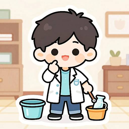 Cheerful Scientist Doing Chores