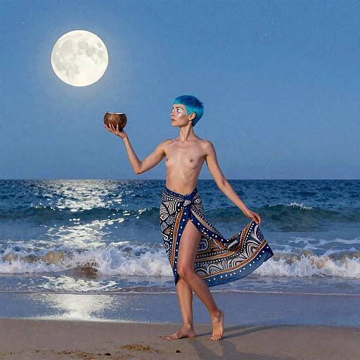 Ocean Blue Pixie on Moonlit Beach