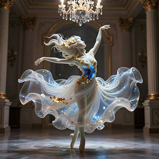 Porcelain Dancer in Opulent Ballroom