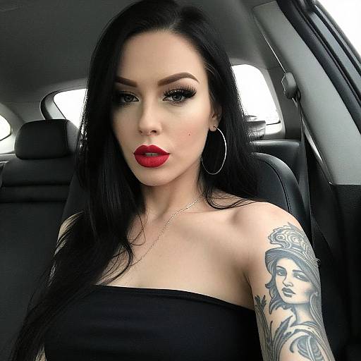 Stylish Woman with Tattoo in Car