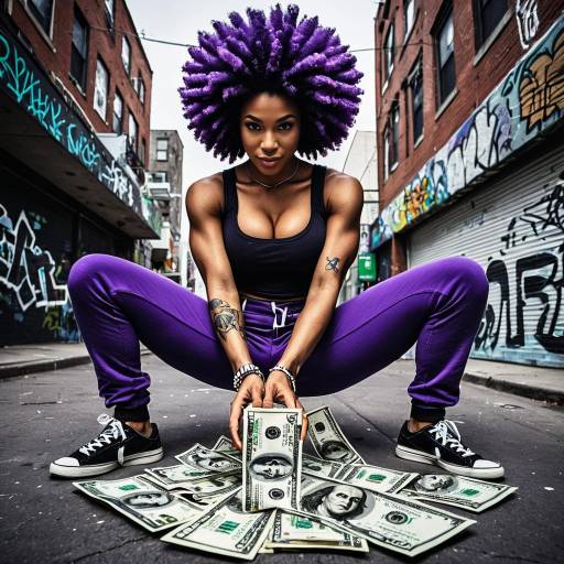 Street Style Woman with Purple Afro and Money