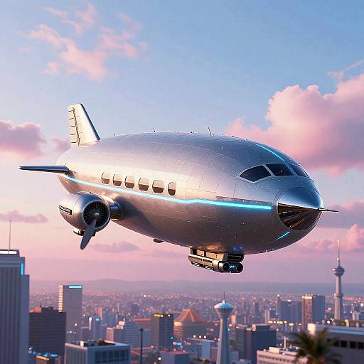 Futuristic Airship at Sunset