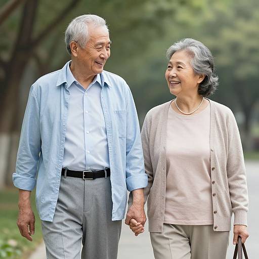 Elderly Couple Walking Hand in Hand