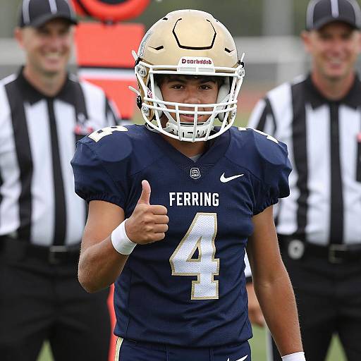 Young Football Player Celebrating with Referees