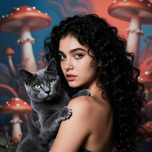 Psychedelic Portrait: Girl with Smoky Cat