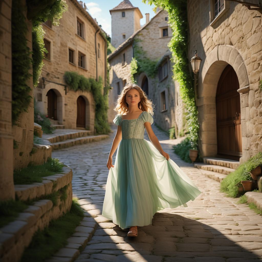 Brave Princess in Fairytale Village Scene