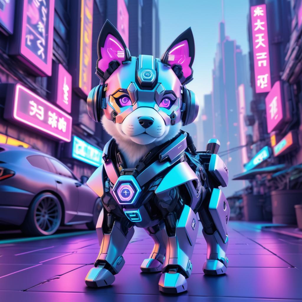 Cyberpunk Mecha Puppy in Pastels