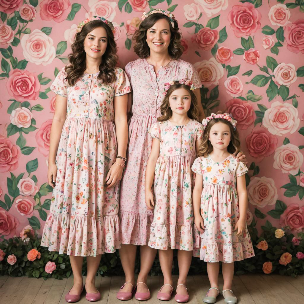 Whimsical Family Portrait in Dusty Rose