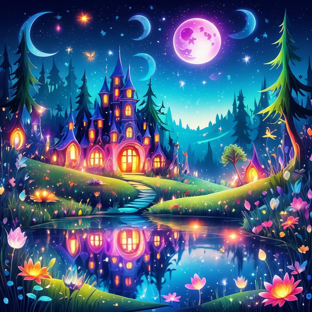 Enchanting Nighttime Meadow with Magic