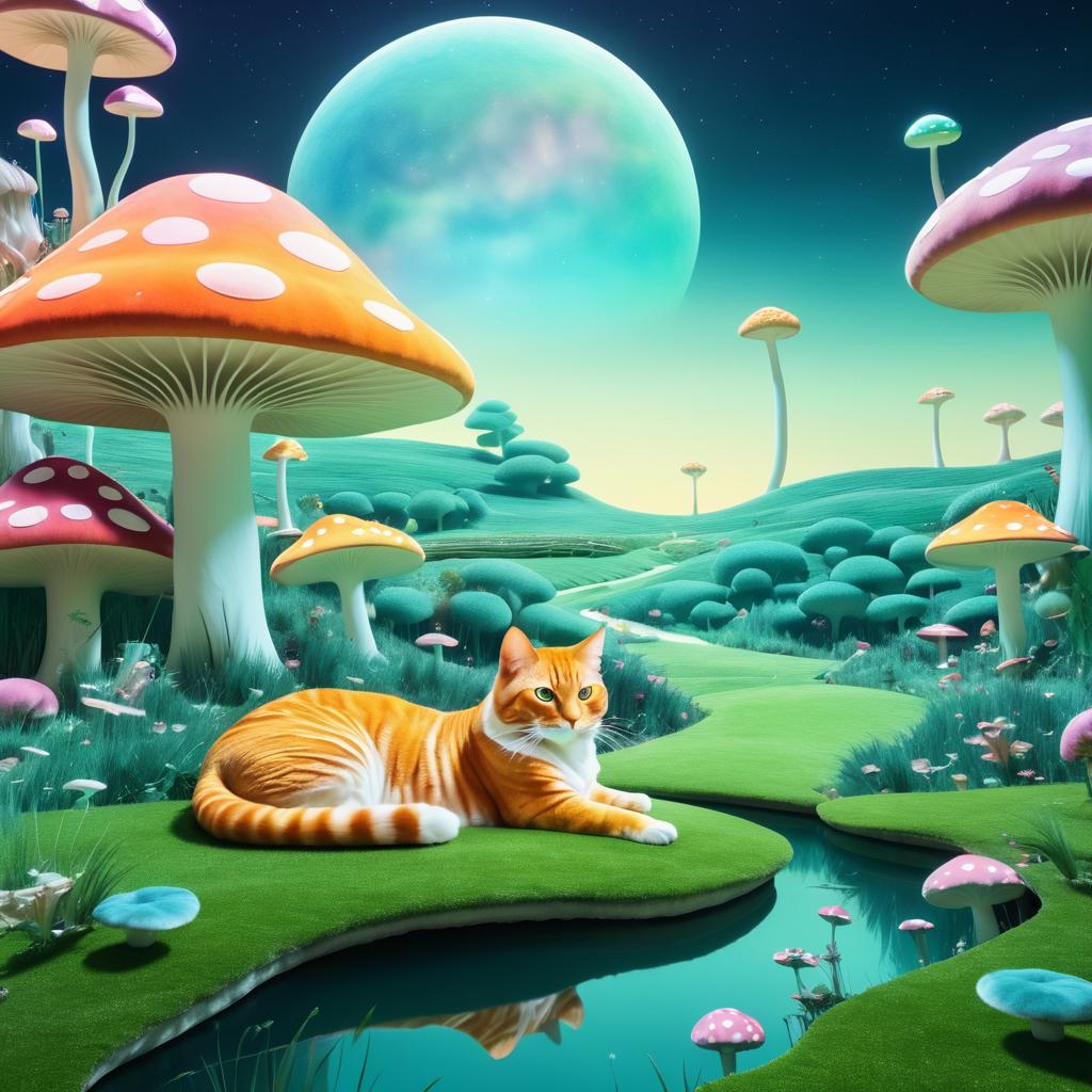 Surreal Giant Cat in Dreamlike Landscape