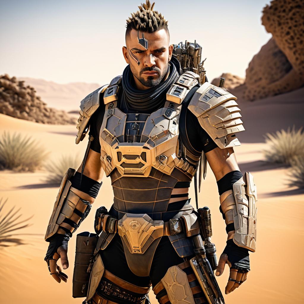 Cyborg Desert Warrior in Sci-Fi Dystopia