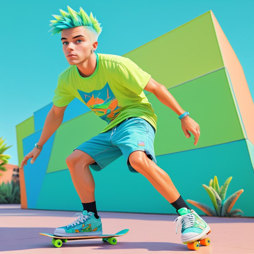 Vibrant Pastel Skateboarder Illustration