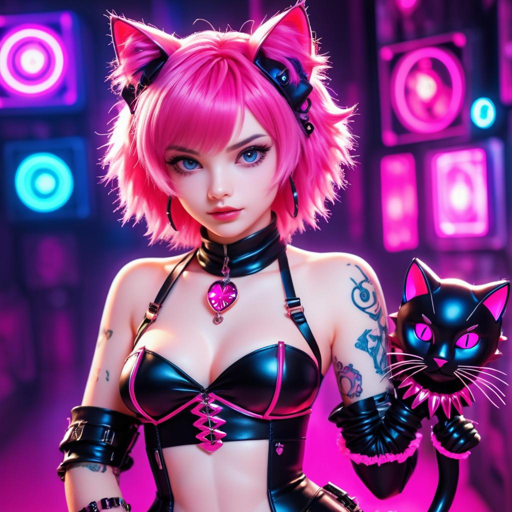 Glowing Cat Girl in Biopunk Style