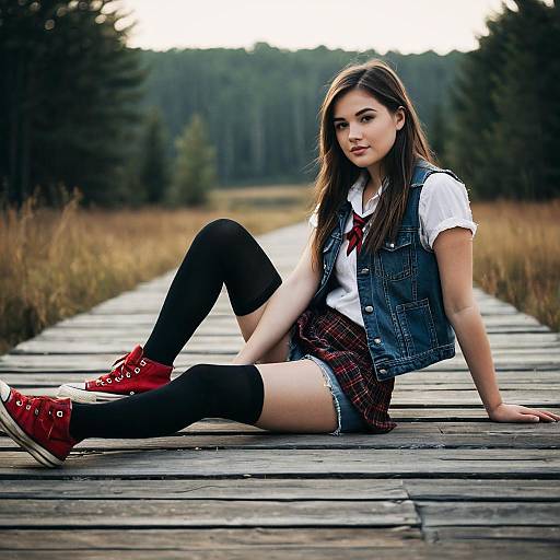 Teen Fashion on Wooden Boardwalk