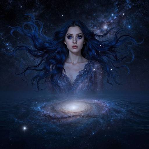 Surreal Nocturnal Woman in Cosmic Ocean
