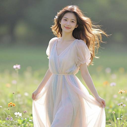 Ethereal Woman in Sunlit Meadow