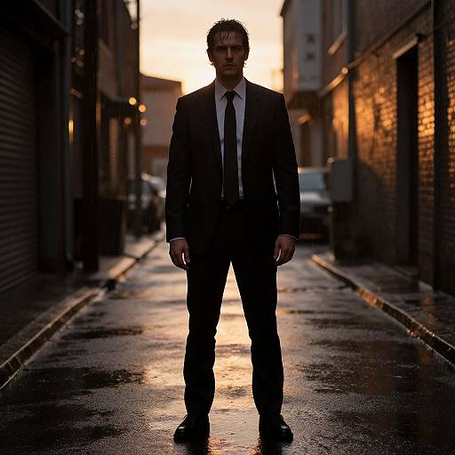 Cinematic Man in Wet Suit at Sunset