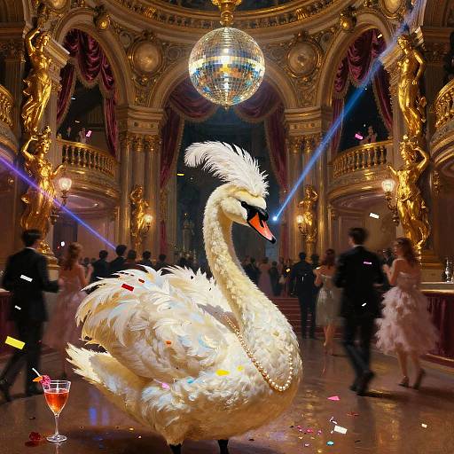 Elegant Swan in Opulent Opera Foyer