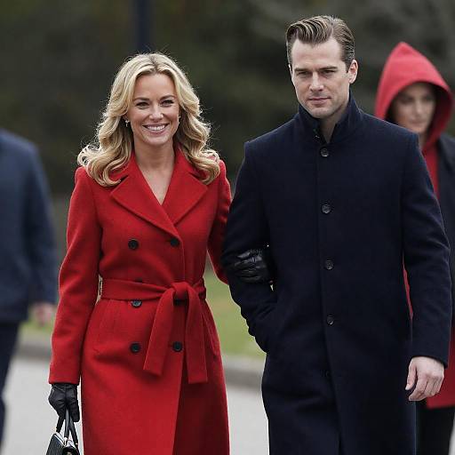 Smiling Blonde Woman and Man Walking