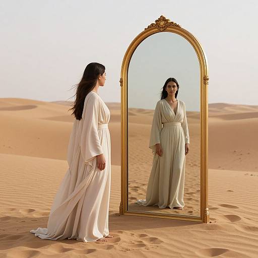 Desert Woman and Reflective Mirror