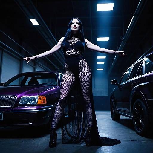 Gothic Fashion Model in Industrial Setting