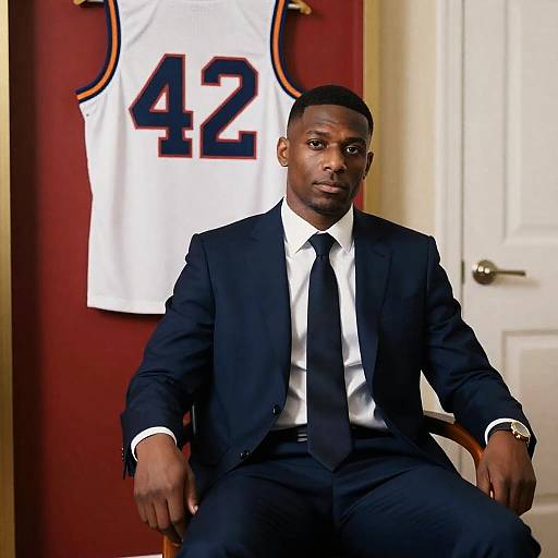 Portrait of a Man in Navy Suit