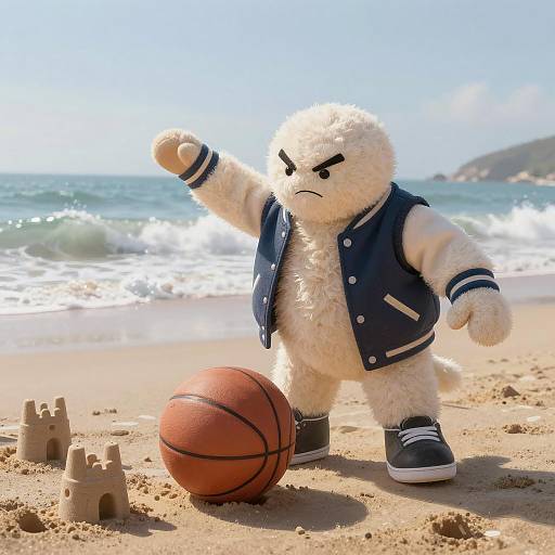 Plush Basketball Warrior on Sunny Beach