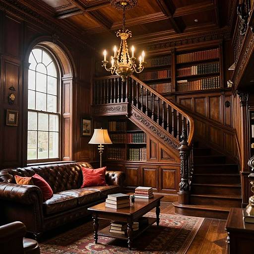 Victorian Mansion Wood Panel Library