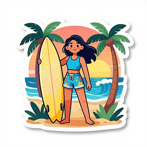 Colorful Surfer Girl Tropical Sticker