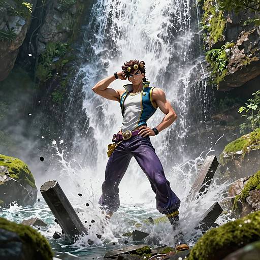 Photorealistic Waterfall and JoJo Pose Girl