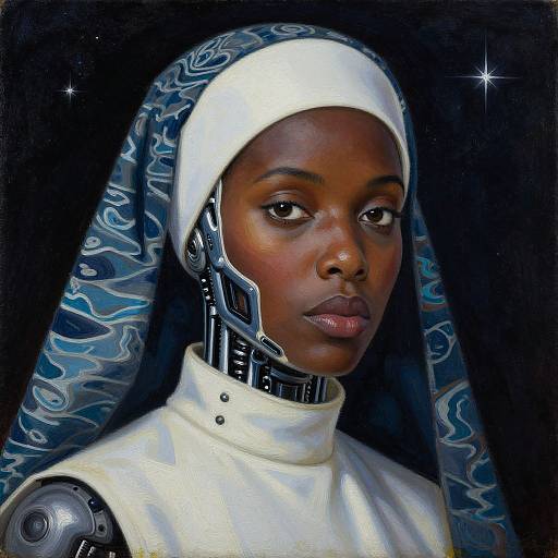 Hyperrealistic Black Nun Cyborg Portrait