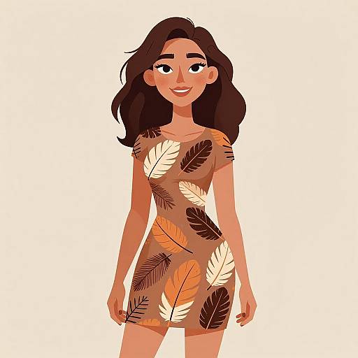 Bohemian Woman in Feather Print Dress