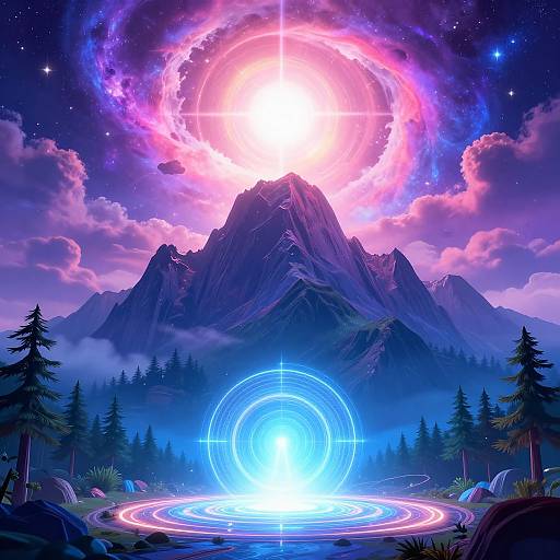 Mystical Mountain with Cosmic Portal