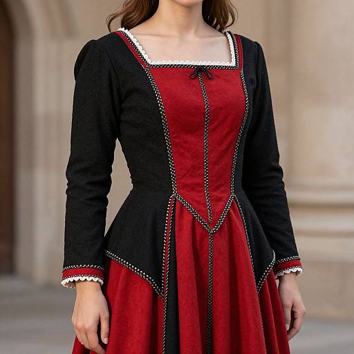 Close-Up of Black and Red Medieval Dress