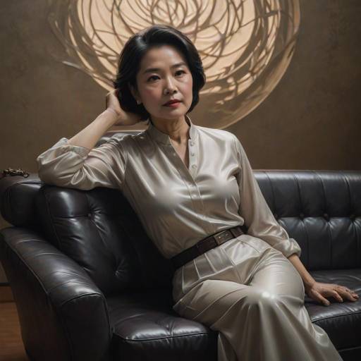 Serene Middle-Aged Asian Woman Illustration