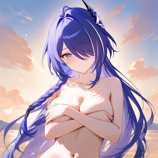 Anime Woman with Long Purple Hair