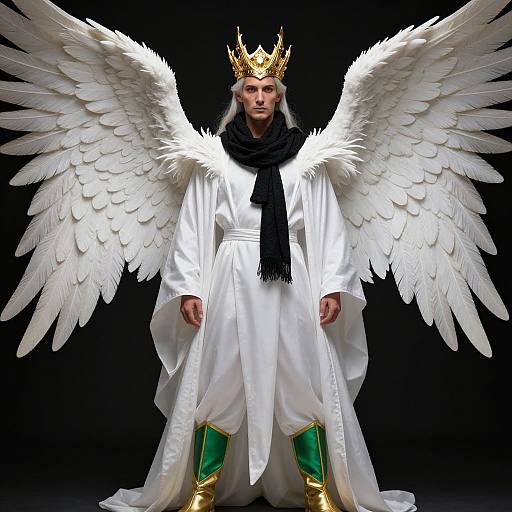 Majestic Winged Man in Crown and Ethereal Robe