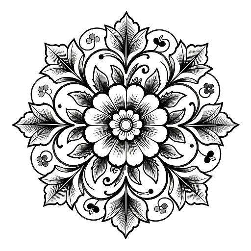 Intricate Black-and-White Floral Pattern