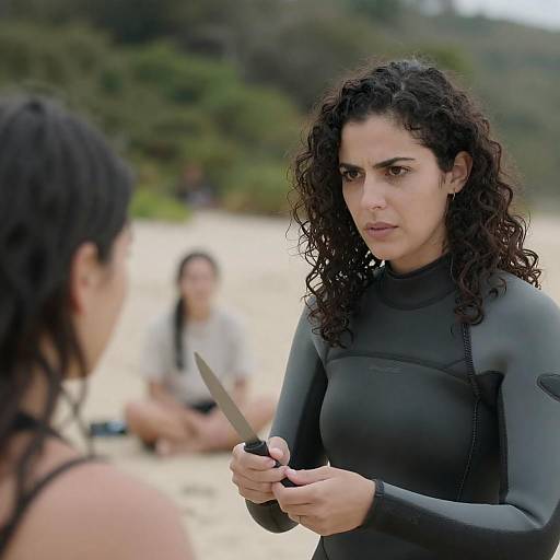 Intense Beach Moment with Two Women