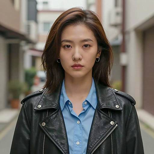 Young Woman in Leather Jacket Urban Portrait